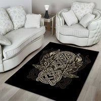 Celtic Trinity Knot Raven Emblem Area Rug Intricate Norse Tribal Knotwork Illustration