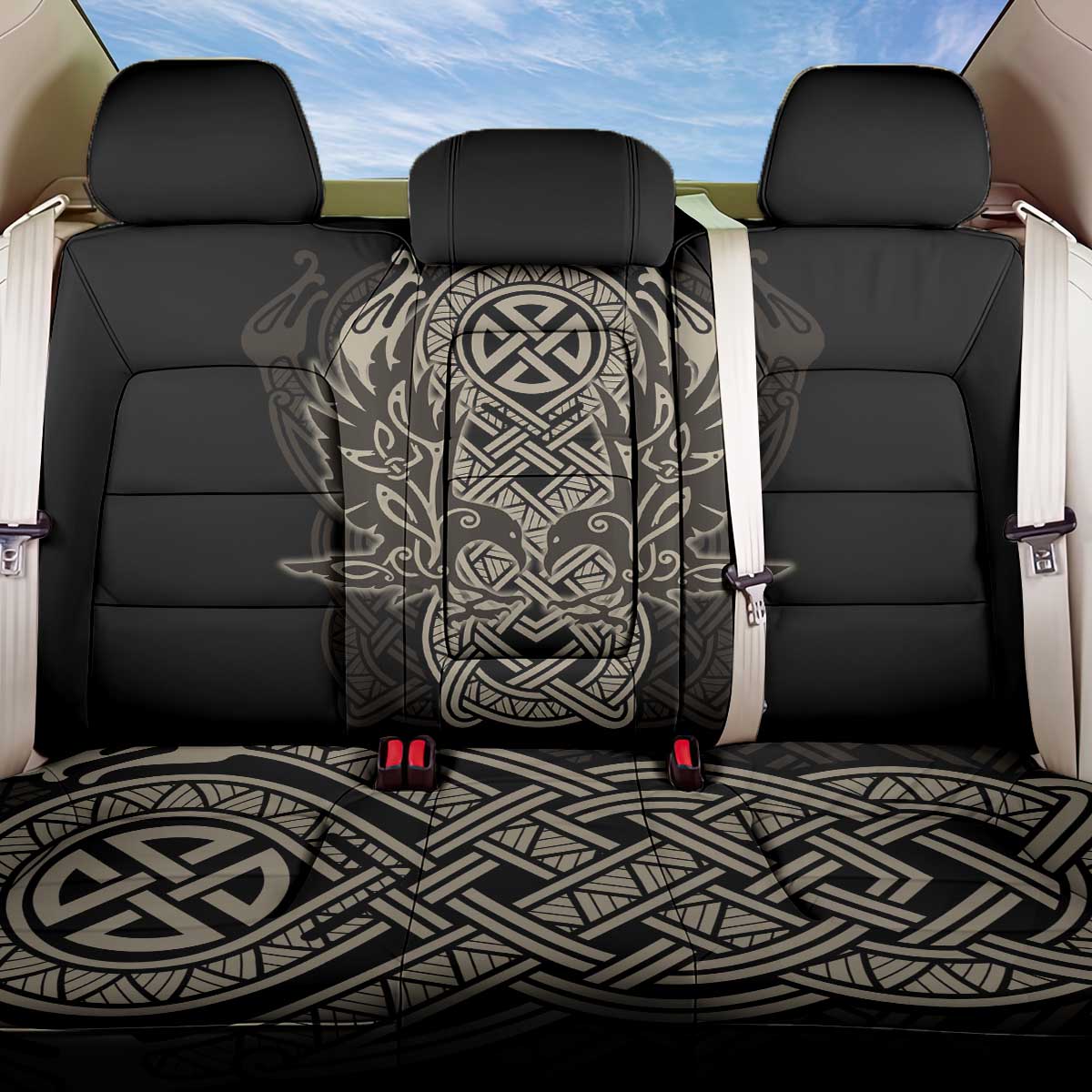Celtic Trinity Knot Raven Emblem Back Car Seat Cover Intricate Norse Tribal Knotwork Illustration