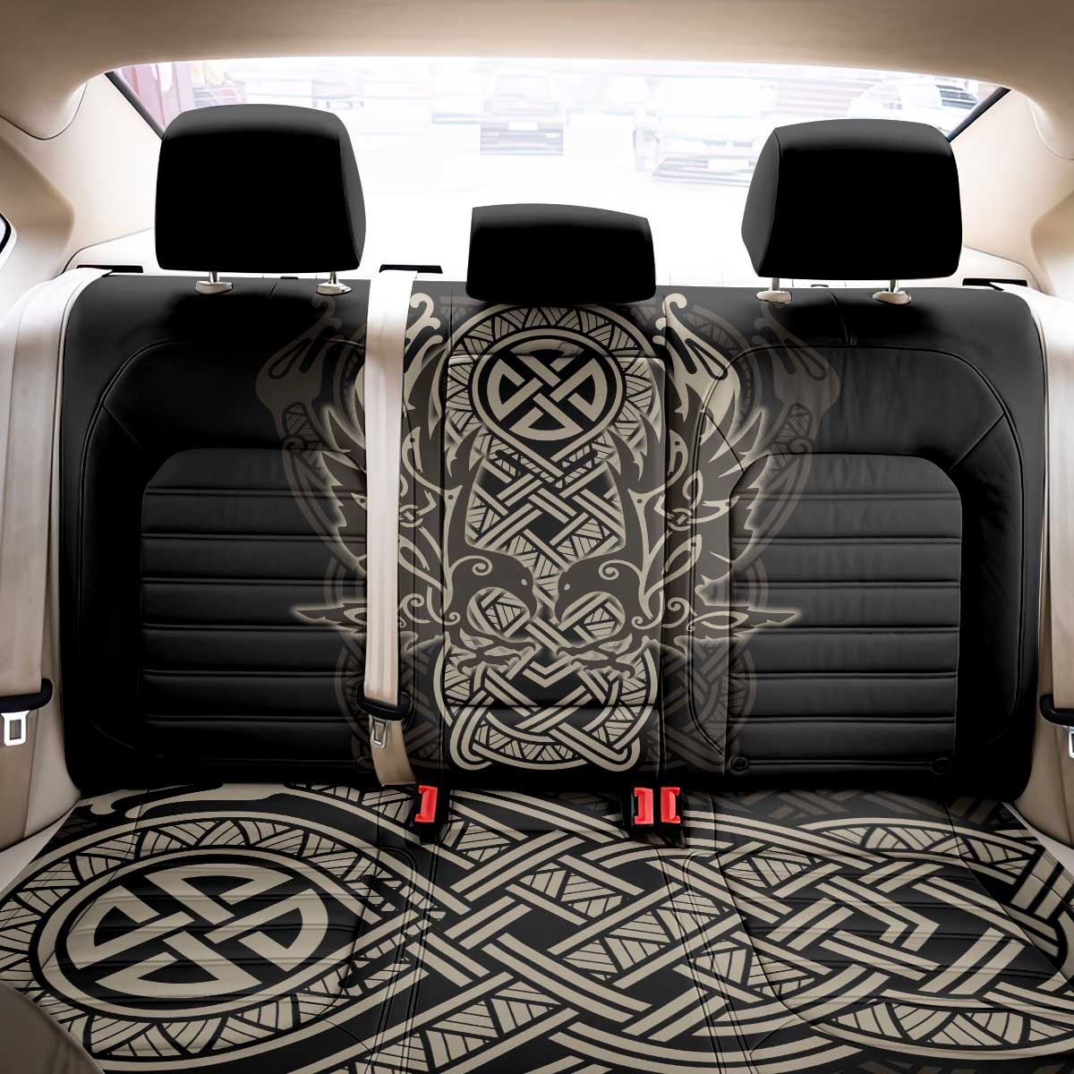 Celtic Trinity Knot Raven Emblem Back Car Seat Cover Intricate Norse Tribal Knotwork Illustration