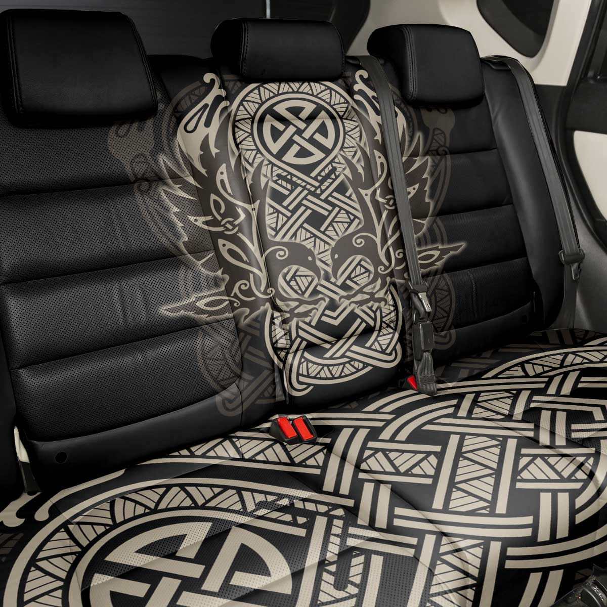 Celtic Trinity Knot Raven Emblem Back Car Seat Cover Intricate Norse Tribal Knotwork Illustration