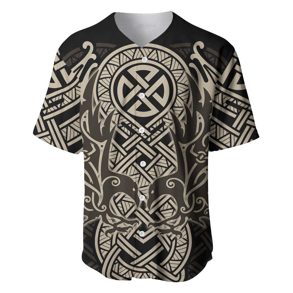 Celtic Trinity Knot Raven Emblem Baseball Jersey Intricate Norse Tribal Knotwork Illustration