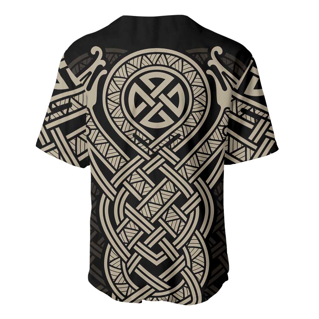 Celtic Trinity Knot Raven Emblem Baseball Jersey Intricate Norse Tribal Knotwork Illustration