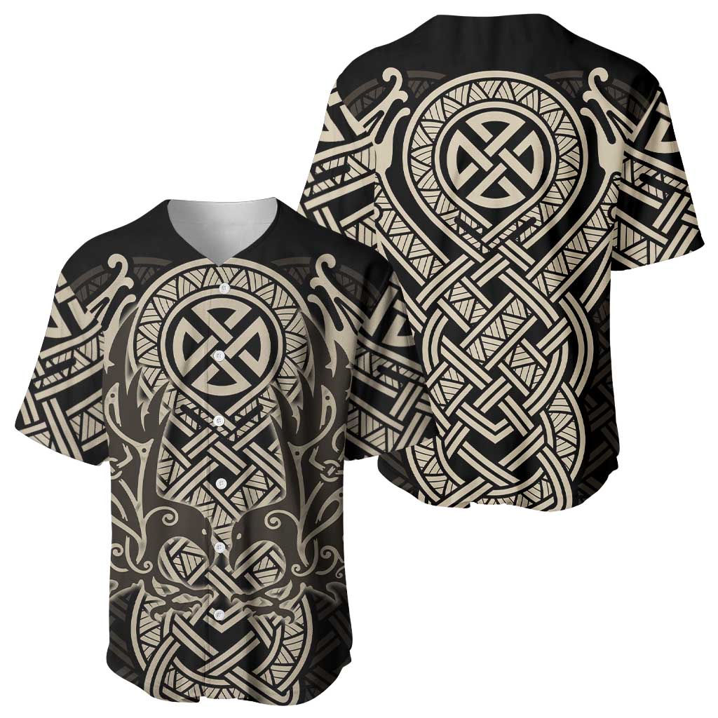 Celtic Trinity Knot Raven Emblem Baseball Jersey Intricate Norse Tribal Knotwork Illustration
