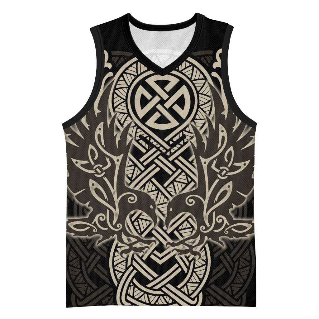 Celtic Trinity Knot Raven Emblem Basketball Jersey Intricate Norse Tribal Knotwork Illustration