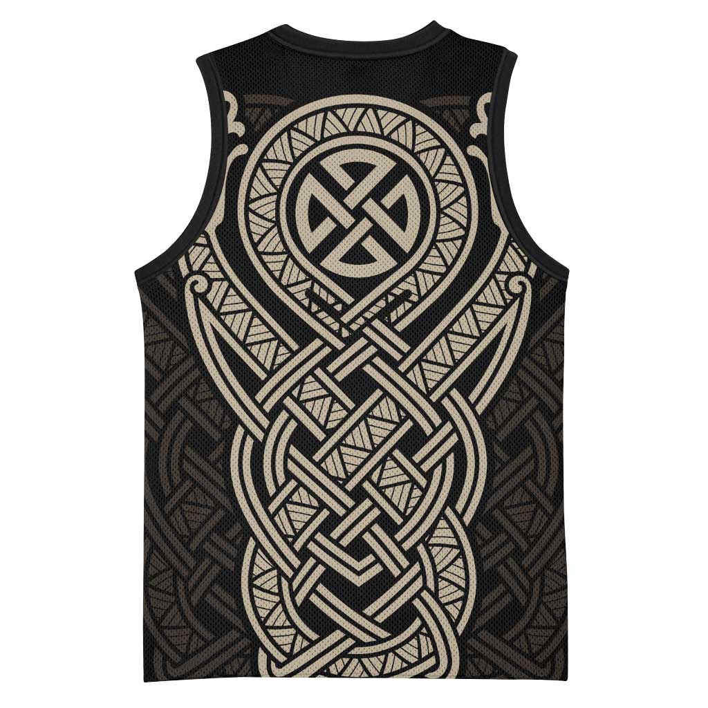 Celtic Trinity Knot Raven Emblem Basketball Jersey Intricate Norse Tribal Knotwork Illustration