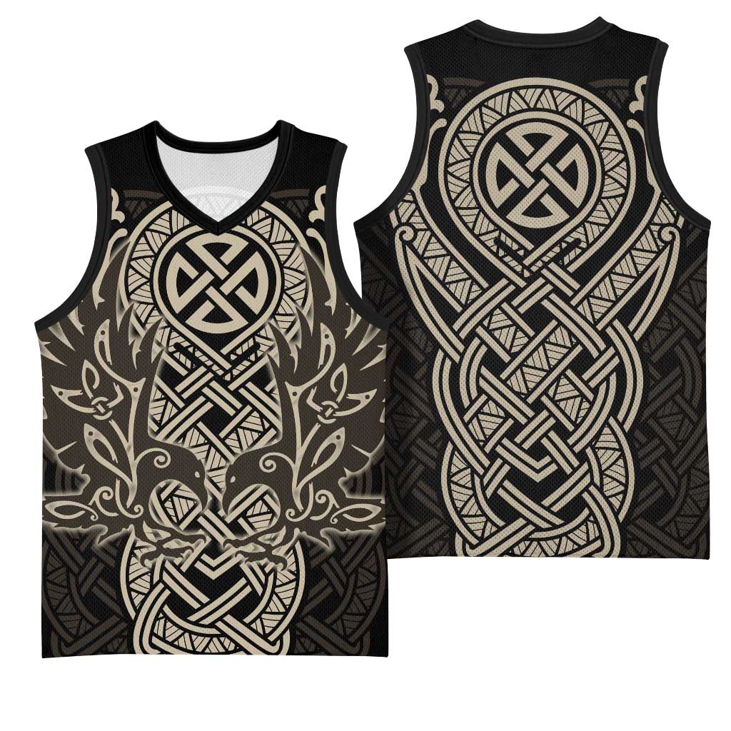 Celtic Trinity Knot Raven Emblem Basketball Jersey Intricate Norse Tribal Knotwork Illustration
