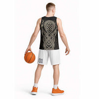 Celtic Trinity Knot Raven Emblem Basketball Jersey Intricate Norse Tribal Knotwork Illustration