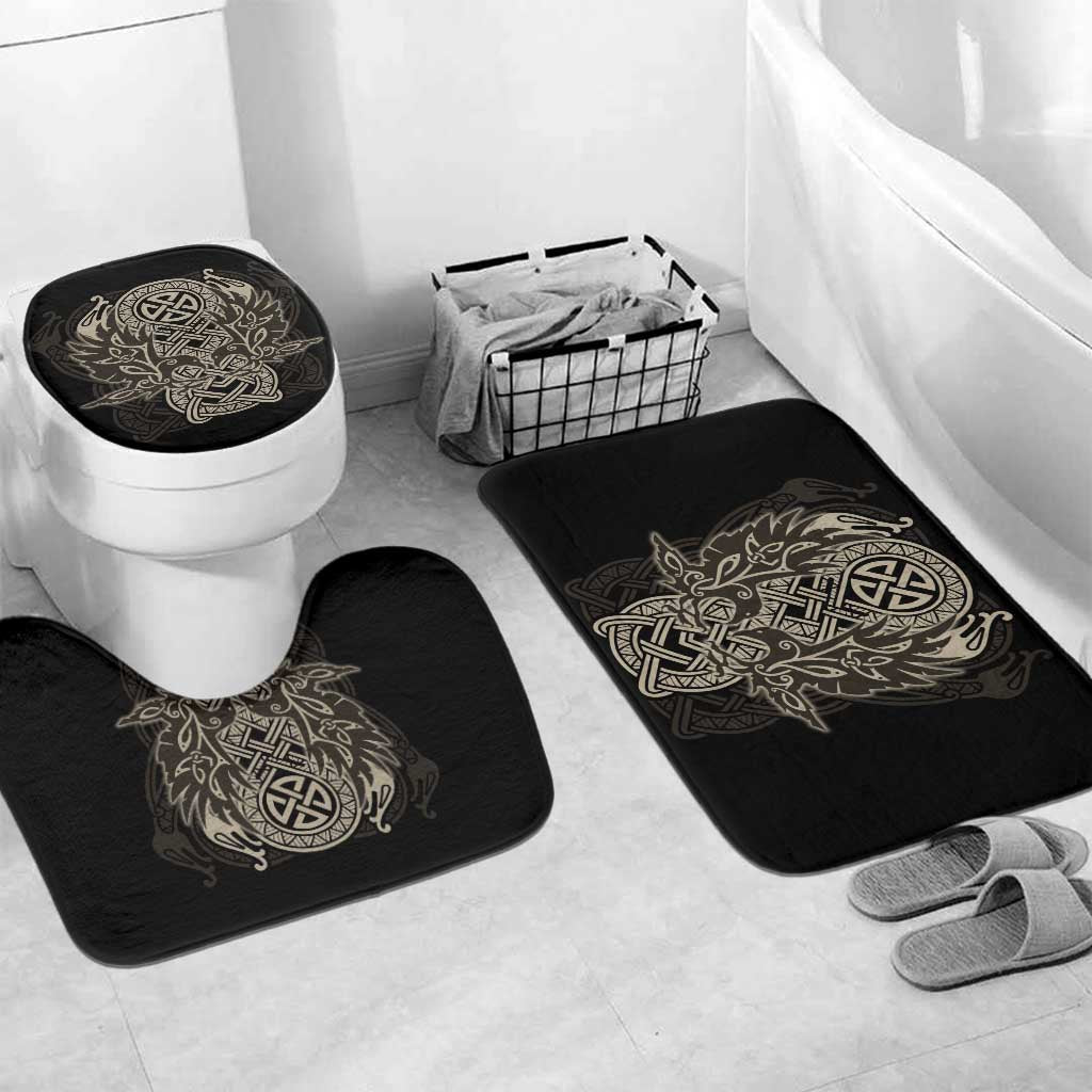 Celtic Trinity Knot Raven Emblem Bathroom Set Intricate Norse Tribal Knotwork Illustration