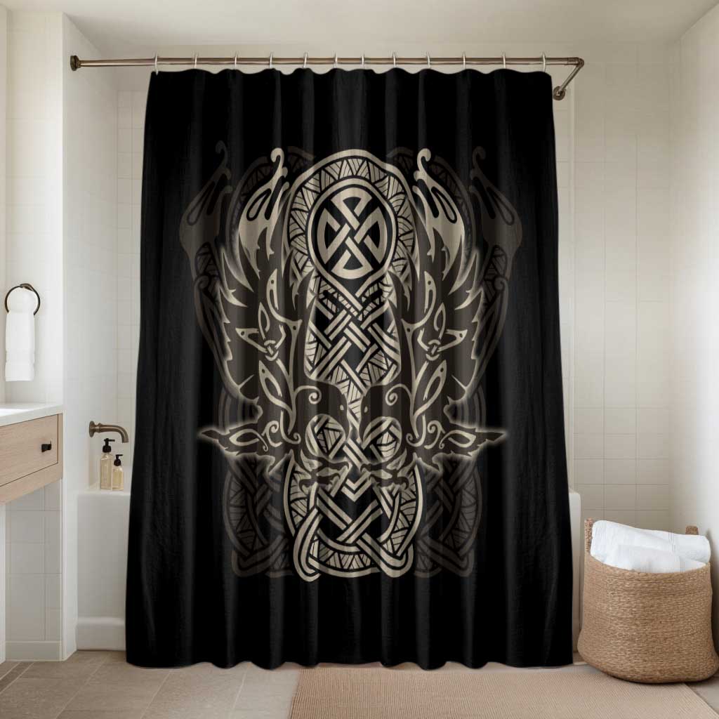 Celtic Trinity Knot Raven Emblem Bathroom Set Intricate Norse Tribal Knotwork Illustration