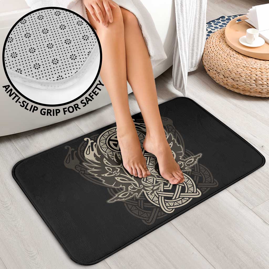 Celtic Trinity Knot Raven Emblem Bathroom Set Intricate Norse Tribal Knotwork Illustration