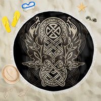 Celtic Trinity Knot Raven Emblem Beach Blanket Intricate Norse Tribal Knotwork Illustration