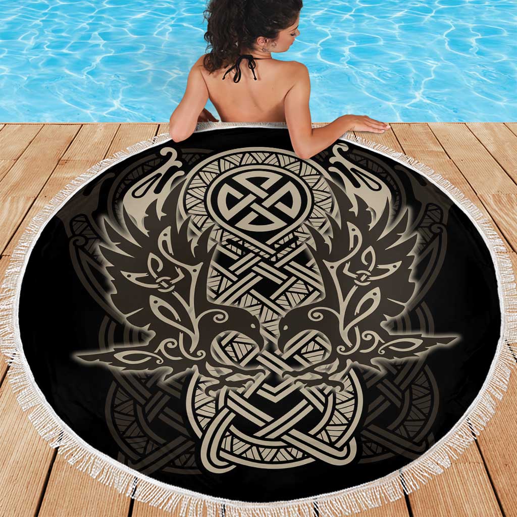 Celtic Trinity Knot Raven Emblem Beach Blanket Intricate Norse Tribal Knotwork Illustration
