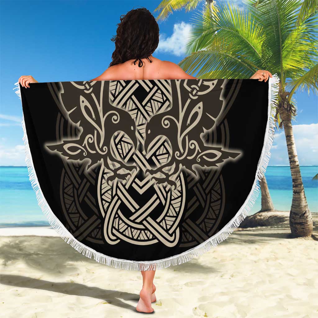 Celtic Trinity Knot Raven Emblem Beach Blanket Intricate Norse Tribal Knotwork Illustration