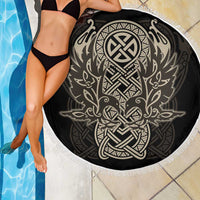 Celtic Trinity Knot Raven Emblem Beach Blanket Intricate Norse Tribal Knotwork Illustration