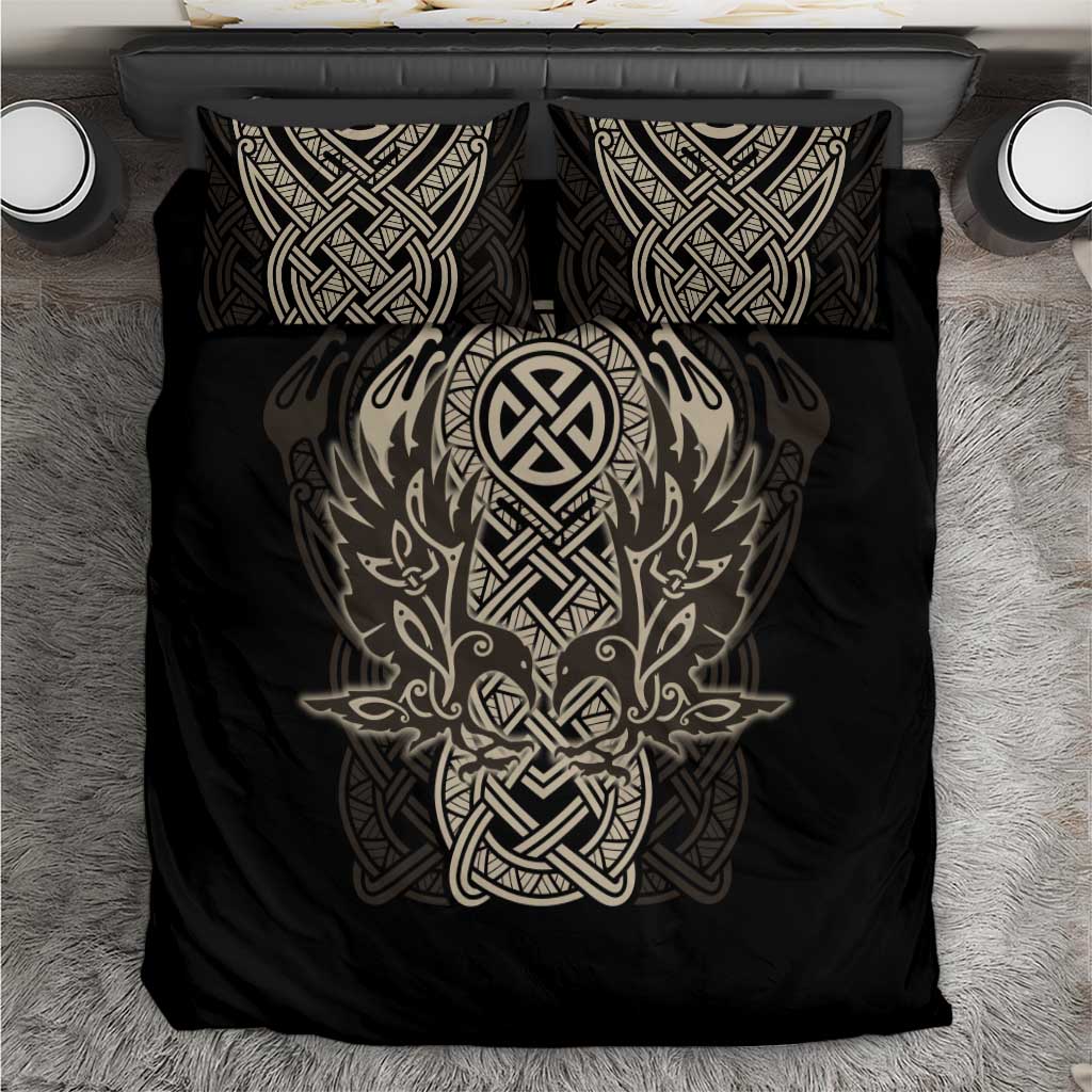 Celtic Trinity Knot Raven Emblem Bedding Set Intricate Norse Tribal Knotwork Illustration