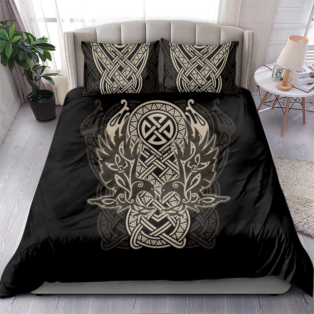 Celtic Trinity Knot Raven Emblem Bedding Set Intricate Norse Tribal Knotwork Illustration