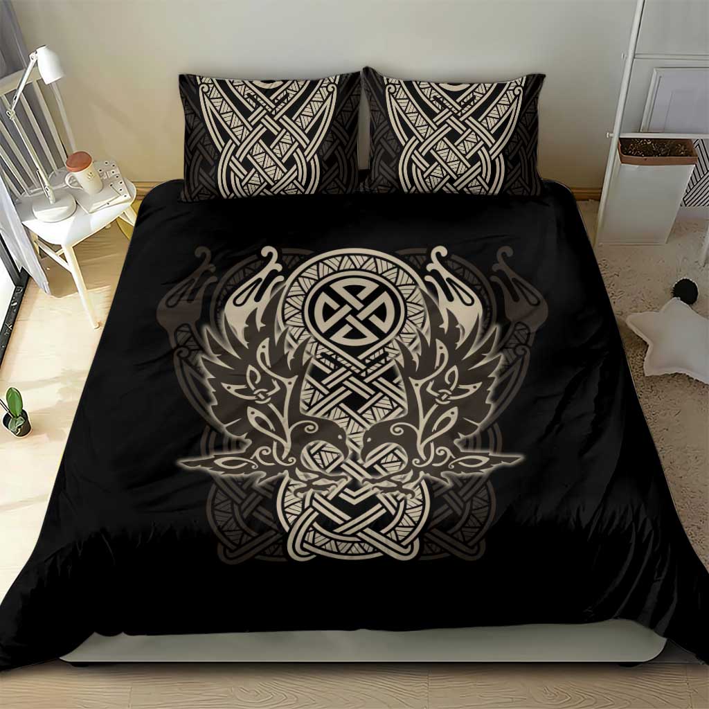 Celtic Trinity Knot Raven Emblem Bedding Set Intricate Norse Tribal Knotwork Illustration