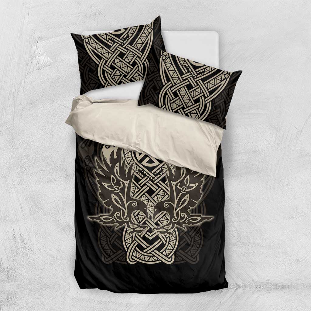 Celtic Trinity Knot Raven Emblem Bedding Set Intricate Norse Tribal Knotwork Illustration