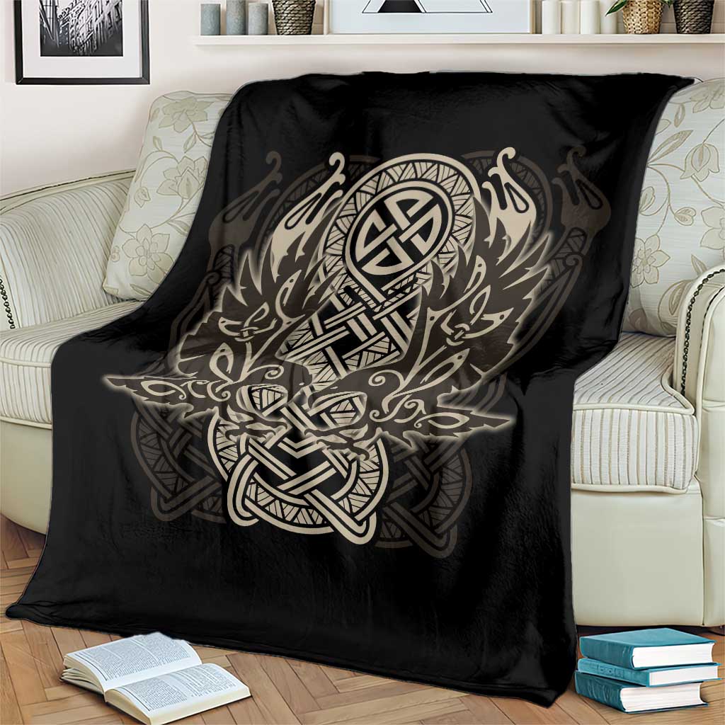 Celtic Trinity Knot Raven Emblem Blanket Intricate Norse Tribal Knotwork Illustration