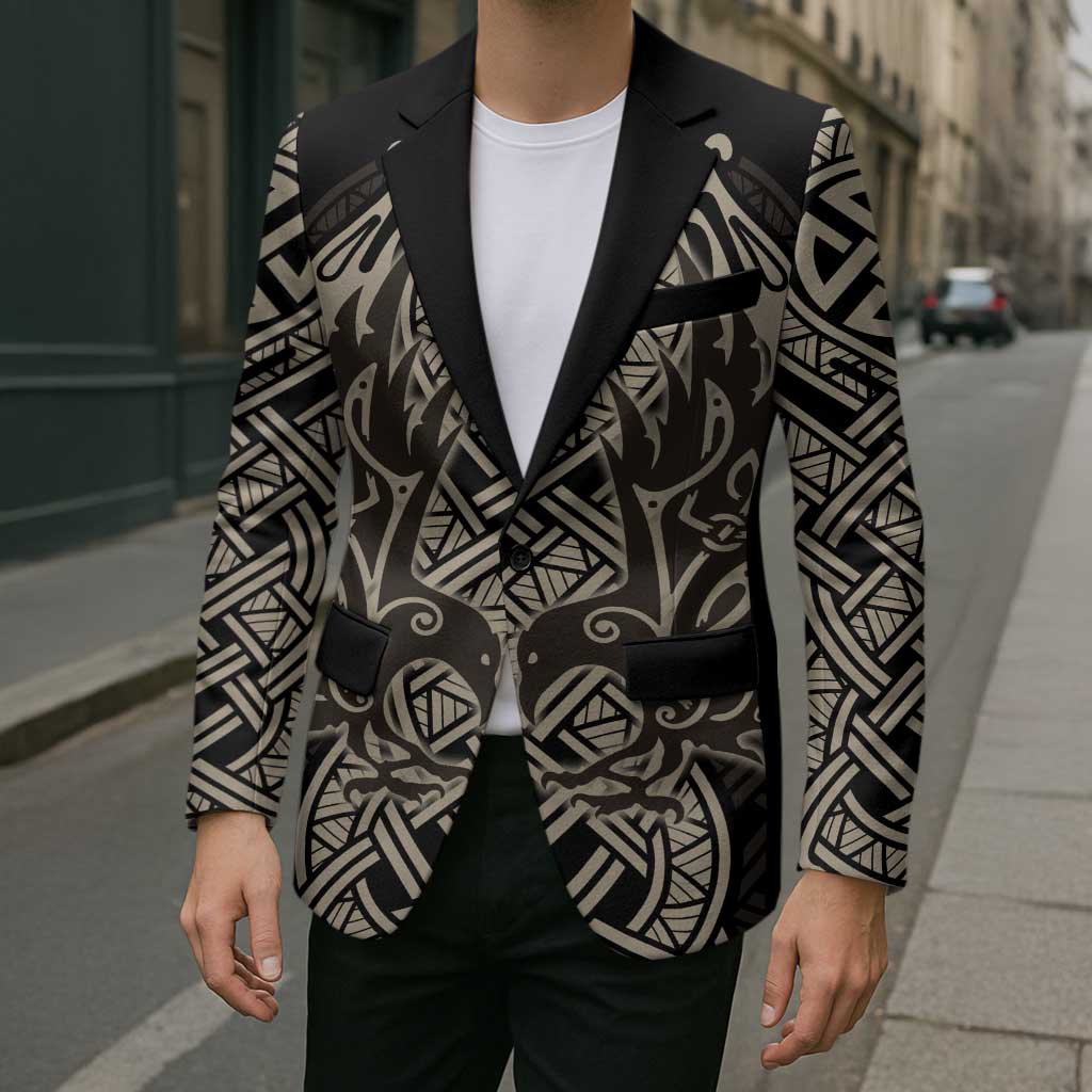 Celtic Trinity Knot Raven Emblem Blazer Intricate Norse Tribal Knotwork Illustration