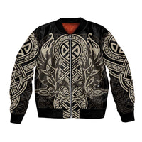Celtic Trinity Knot Raven Emblem Bomber Jacket Intricate Norse Tribal Knotwork Illustration