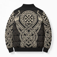 Celtic Trinity Knot Raven Emblem Bomber Puffer Jacket Intricate Norse Tribal Knotwork Illustration