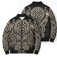 Celtic Trinity Knot Raven Emblem Bomber Puffer Jacket Intricate Norse Tribal Knotwork Illustration