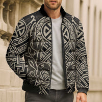Celtic Trinity Knot Raven Emblem Bomber Puffer Jacket Intricate Norse Tribal Knotwork Illustration