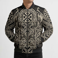 Celtic Trinity Knot Raven Emblem Bomber Puffer Jacket Intricate Norse Tribal Knotwork Illustration