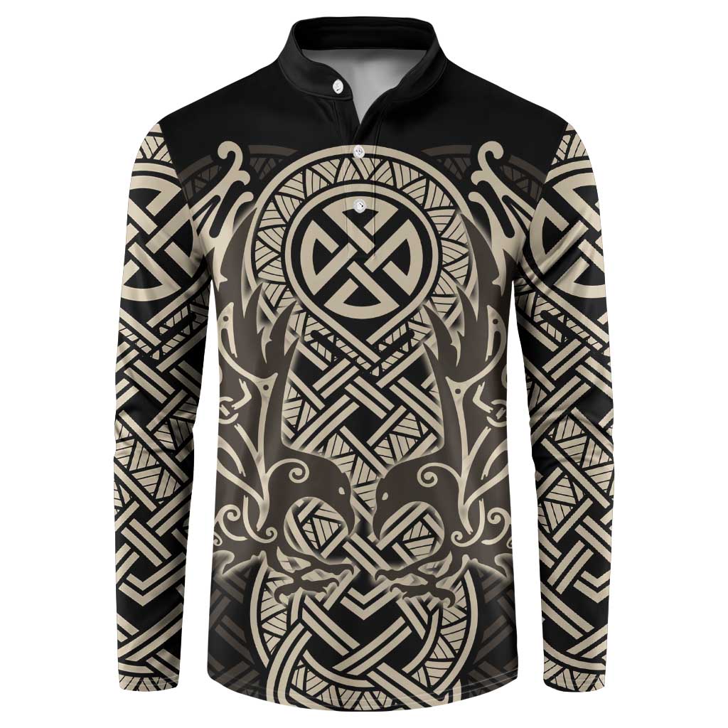 Celtic Trinity Knot Raven Emblem Button Sweatshirt Intricate Norse Tribal Knotwork Illustration