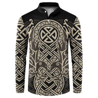Celtic Trinity Knot Raven Emblem Button Sweatshirt Intricate Norse Tribal Knotwork Illustration
