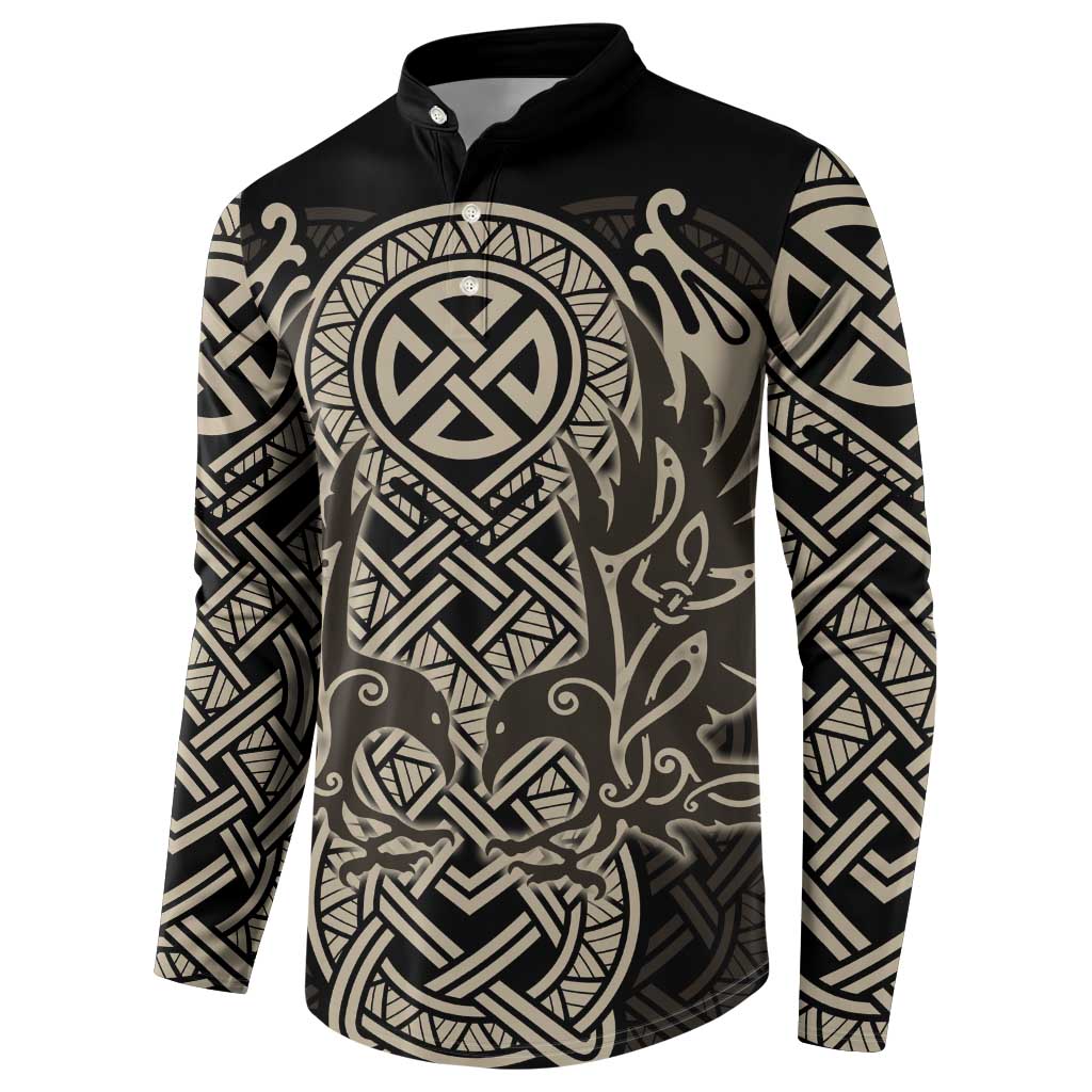 Celtic Trinity Knot Raven Emblem Button Sweatshirt Intricate Norse Tribal Knotwork Illustration