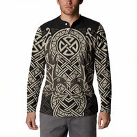 Celtic Trinity Knot Raven Emblem Button Sweatshirt Intricate Norse Tribal Knotwork Illustration