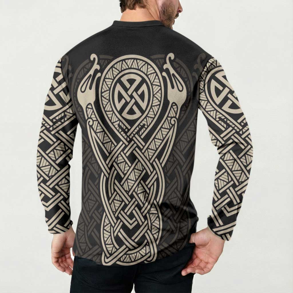 Celtic Trinity Knot Raven Emblem Button Sweatshirt Intricate Norse Tribal Knotwork Illustration