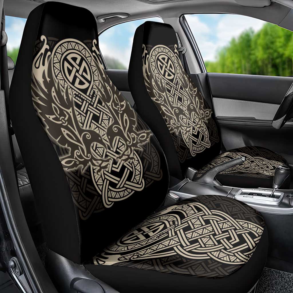 Celtic Trinity Knot Raven Emblem Car Seat Cover Intricate Norse Tribal Knotwork Illustration