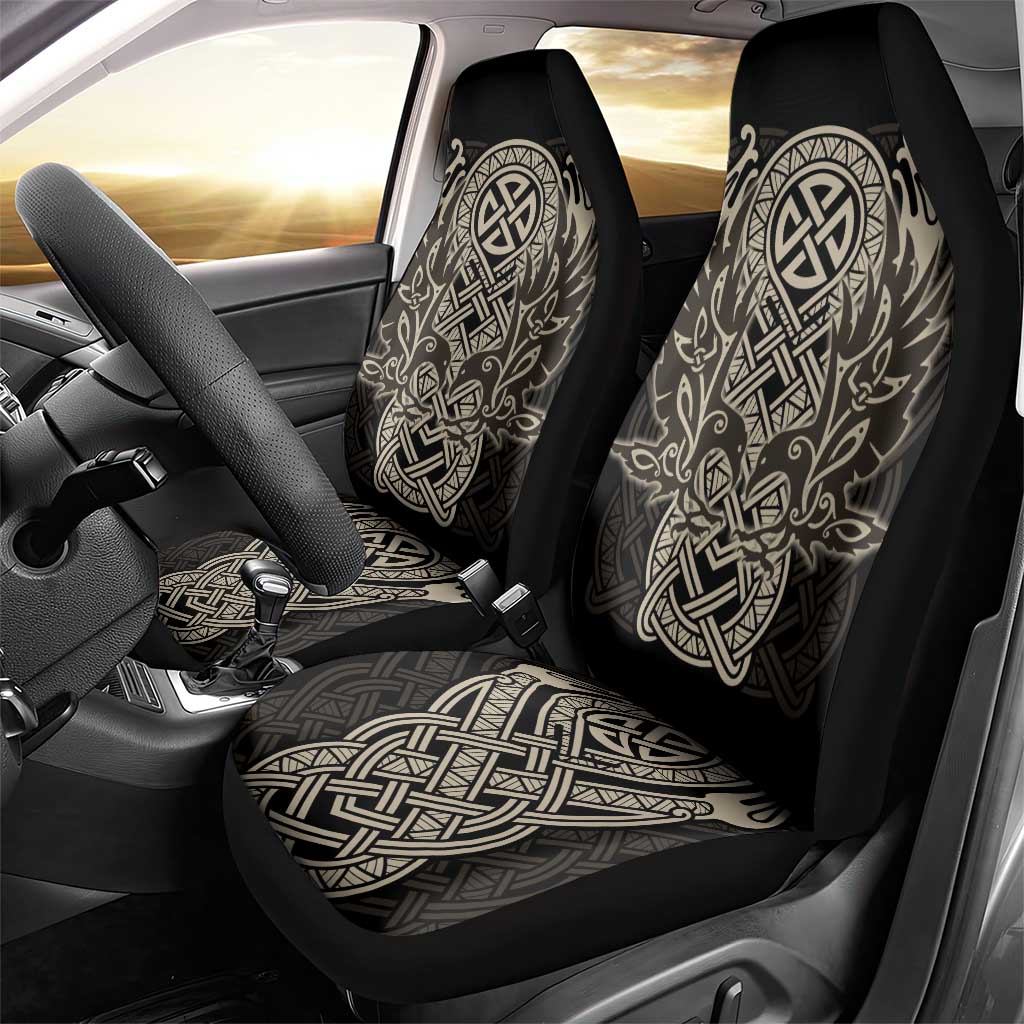 Celtic Trinity Knot Raven Emblem Car Seat Cover Intricate Norse Tribal Knotwork Illustration