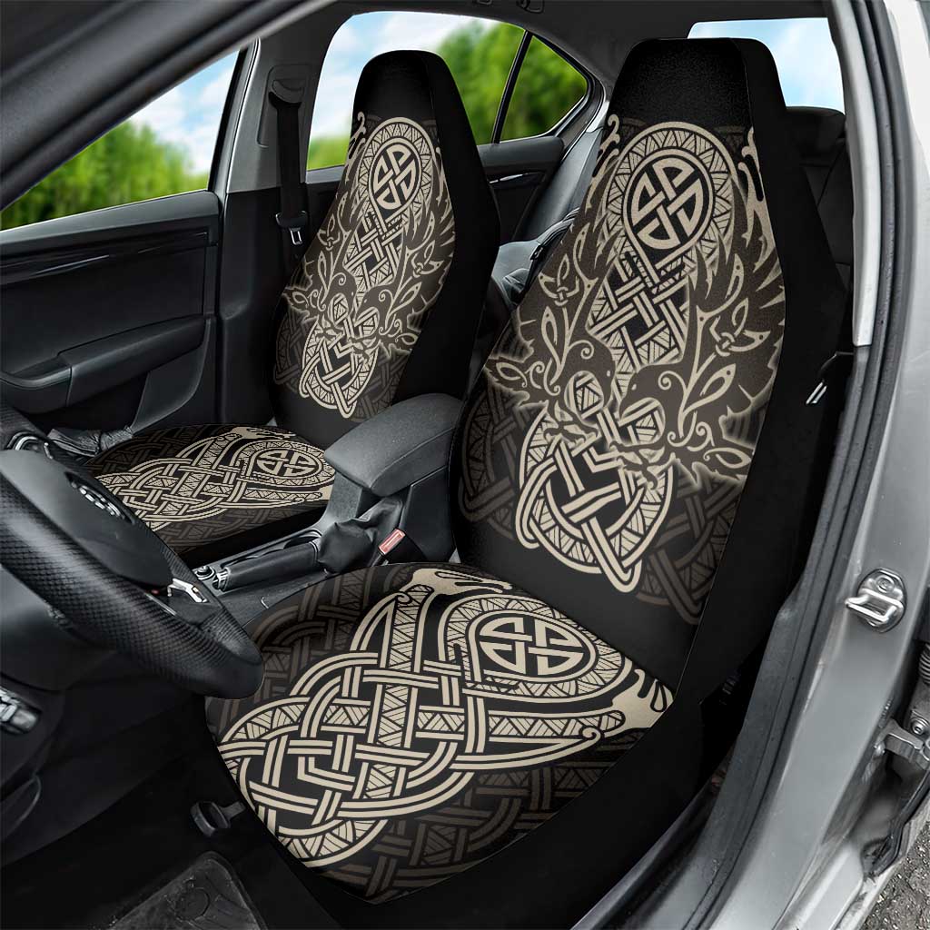 Celtic Trinity Knot Raven Emblem Car Seat Cover Intricate Norse Tribal Knotwork Illustration