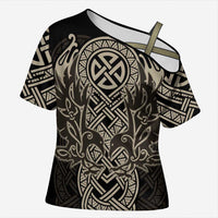 Celtic Trinity Knot Raven Emblem Cross Shoulder Shirt Intricate Norse Tribal Knotwork Illustration