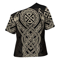 Celtic Trinity Knot Raven Emblem Cross Shoulder Shirt Intricate Norse Tribal Knotwork Illustration