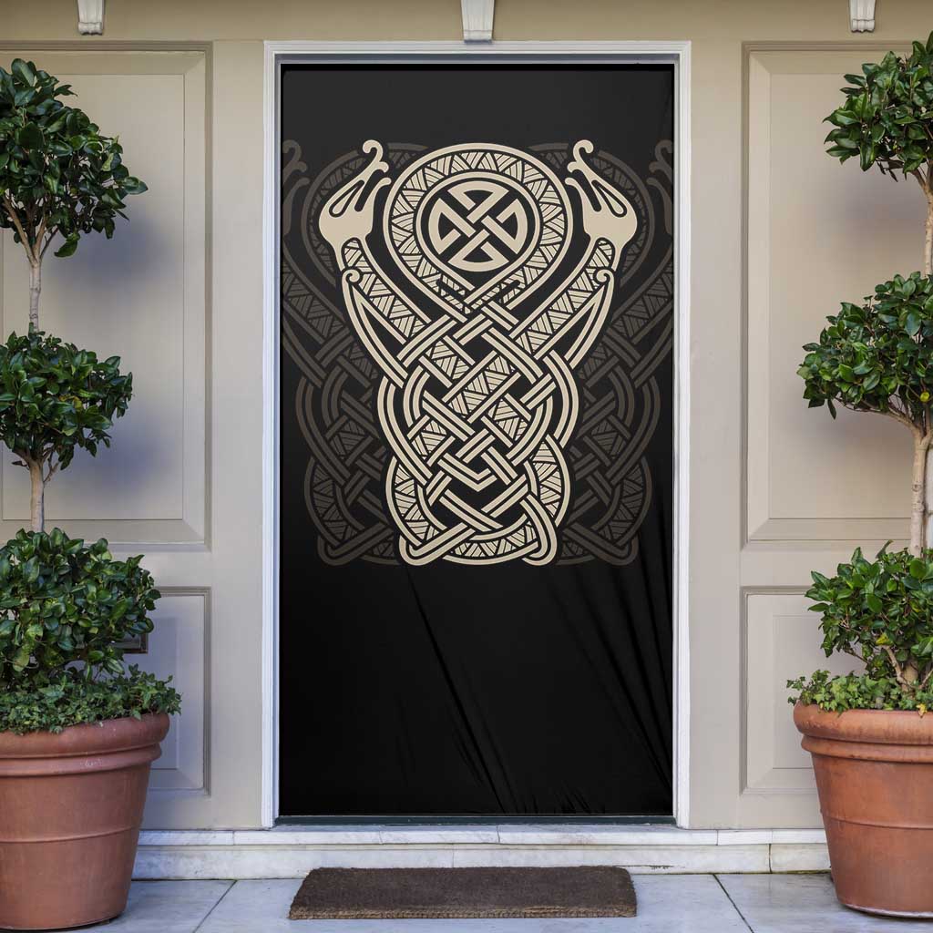 Celtic Trinity Knot Raven Emblem Door Cover Intricate Norse Tribal Knotwork Illustration
