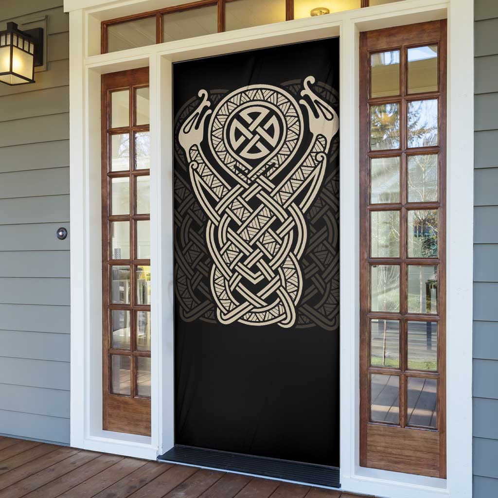 Celtic Trinity Knot Raven Emblem Door Cover Intricate Norse Tribal Knotwork Illustration