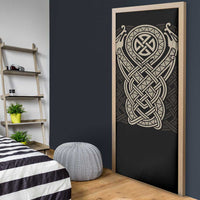 Celtic Trinity Knot Raven Emblem Door Cover Intricate Norse Tribal Knotwork Illustration