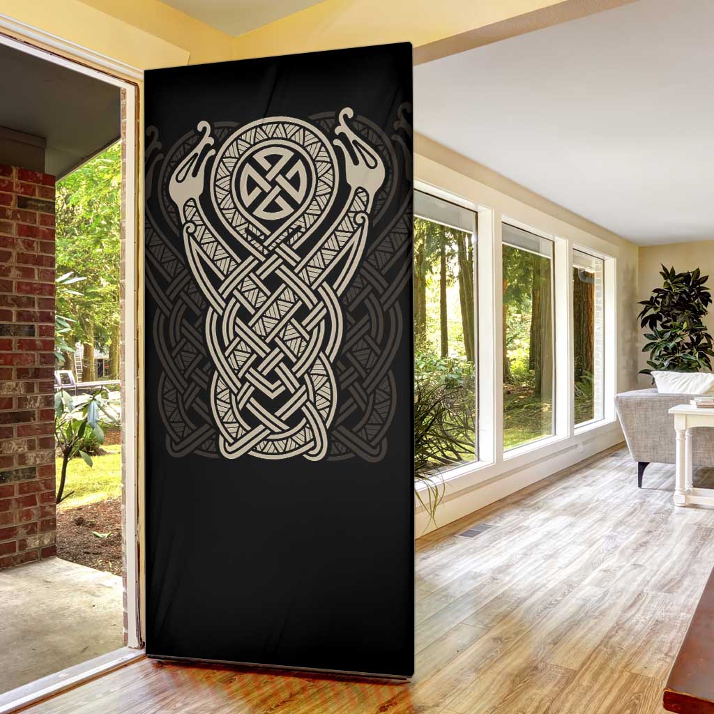 Celtic Trinity Knot Raven Emblem Door Cover Intricate Norse Tribal Knotwork Illustration