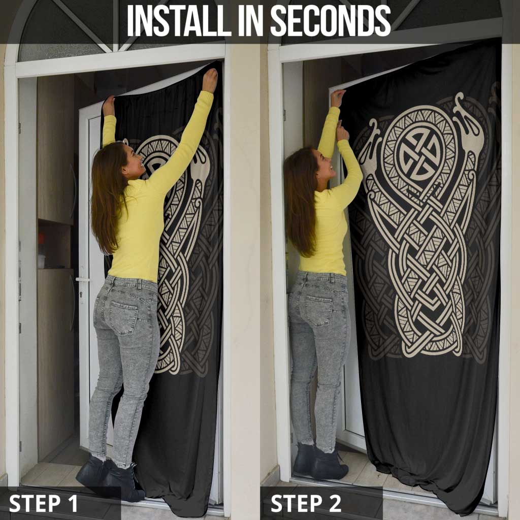 Celtic Trinity Knot Raven Emblem Door Cover Intricate Norse Tribal Knotwork Illustration