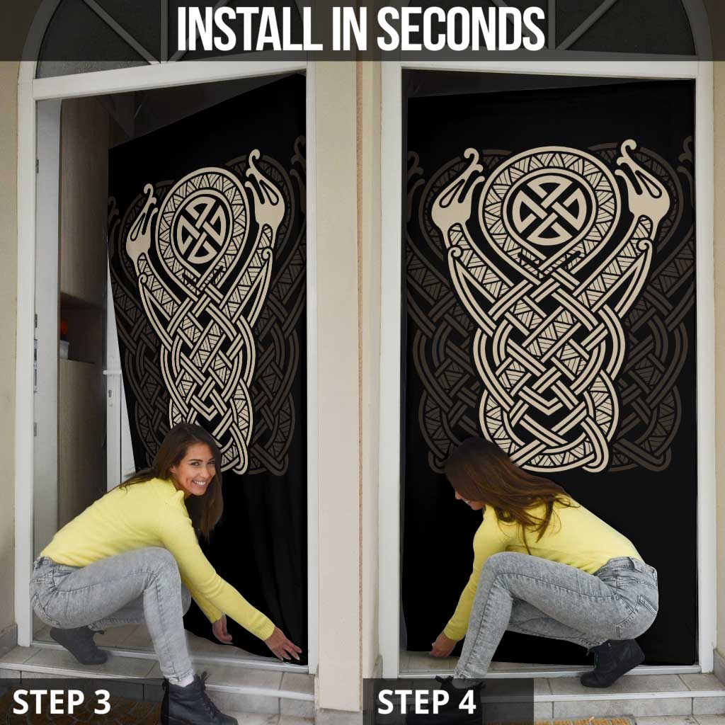Celtic Trinity Knot Raven Emblem Door Cover Intricate Norse Tribal Knotwork Illustration