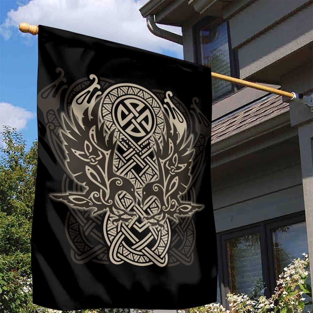 Celtic Trinity Knot Raven Emblem Garden Flag Intricate Norse Tribal Knotwork Illustration