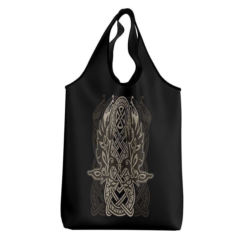 Celtic Trinity Knot Raven Emblem Grocery Bag Intricate Norse Tribal Knotwork Illustration