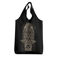 Celtic Trinity Knot Raven Emblem Grocery Bag Intricate Norse Tribal Knotwork Illustration
