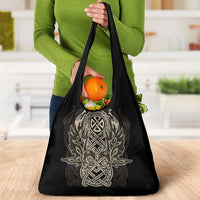 Celtic Trinity Knot Raven Emblem Grocery Bag Intricate Norse Tribal Knotwork Illustration
