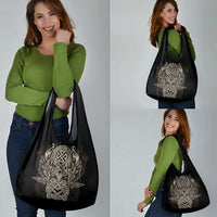 Celtic Trinity Knot Raven Emblem Grocery Bag Intricate Norse Tribal Knotwork Illustration